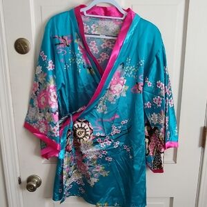 Floral Kimono Robe in Teal and Pink
